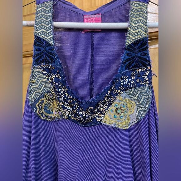 Y2K Free People purple sequin embellished v neck high-low size S tank top - Picture 2 of 6